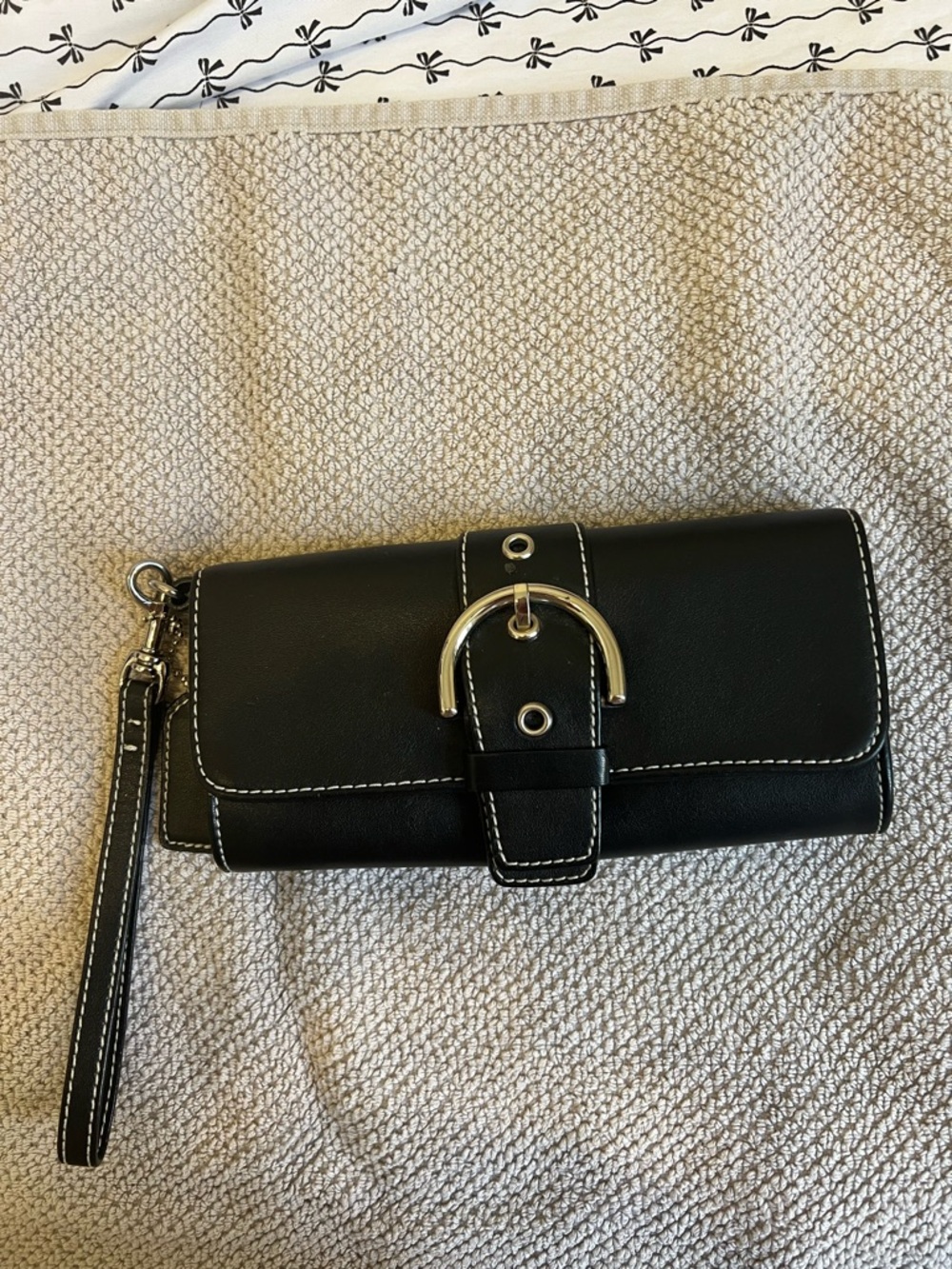 Nice Black Leather Wristlet Clutch with Silver Buckle